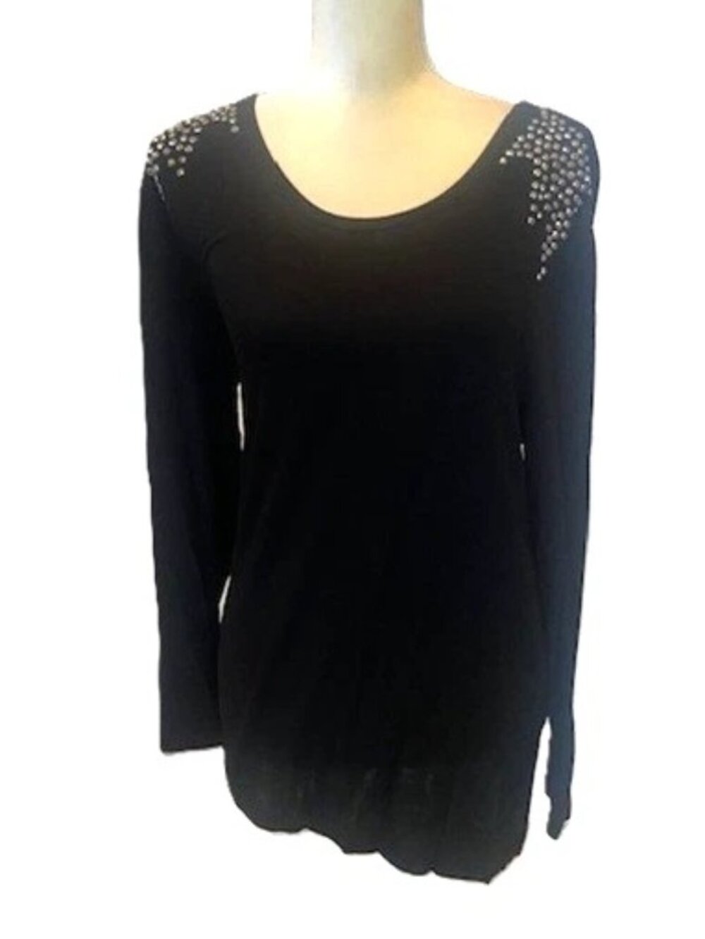 VINCE CAMUTO Soft Black L/S Knit top with Metal Studs on both Shoulders (2x) NWT